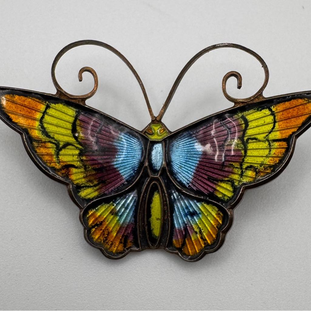 David Andersen Norway 925 Sterling Guilloche Enamel Butterfly Brooch